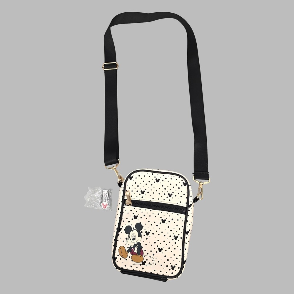 Disney Mickey Mouse Crossbody Bag Bioworld Polka Dot Cream Black with Pin